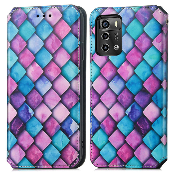 For ZTE Blade A72 CaseNeo Colorful Magnetic Leather Phone Case(Purple Scales)