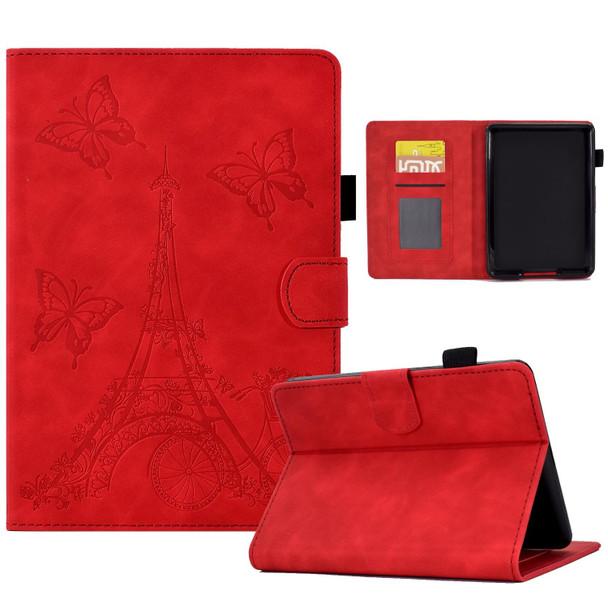 For Amazon Kindle Paperwhite 4/3/2/1 Tower Embossed Leatherette Smart Tablet Case(Red)