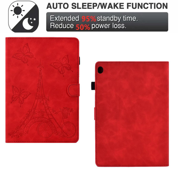 For Lenovo M10 Tower Embossed Leatherette Smart Tablet Case(Red)
