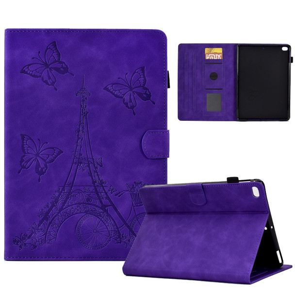 For iPad Air / Air 2 / 9.7 2017 / 9.7 2018 Tower Embossed Leatherette Smart Tablet Case(Purple)