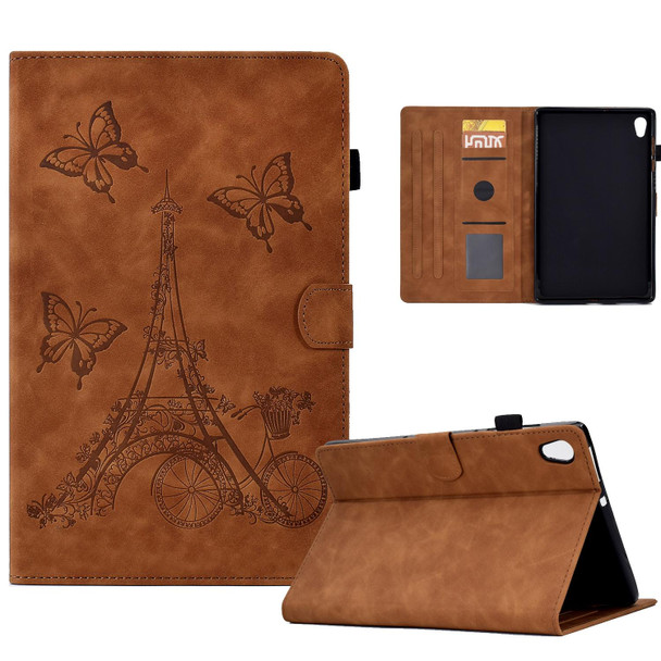 For Lenovo Tab M10 Gen 2 Tower Embossed Leatherette Smart Tablet Case(Brown)