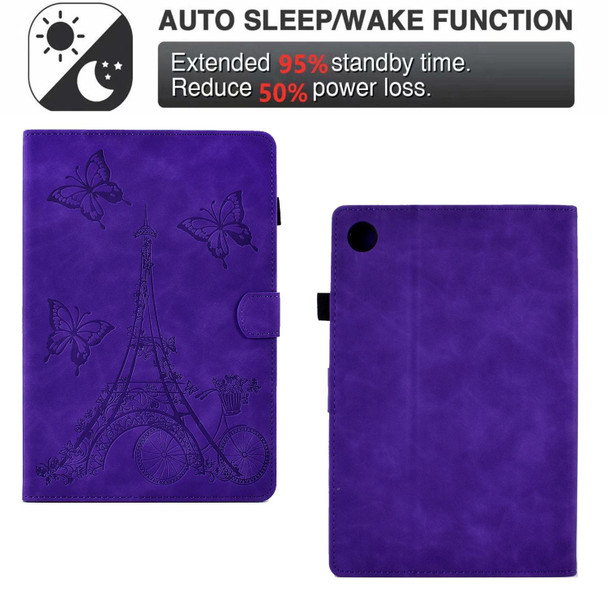 For Samsung Galaxy Tab A8 10.5 2021 X205 Tower Embossed Leatherette Smart Tablet Case(Purple)