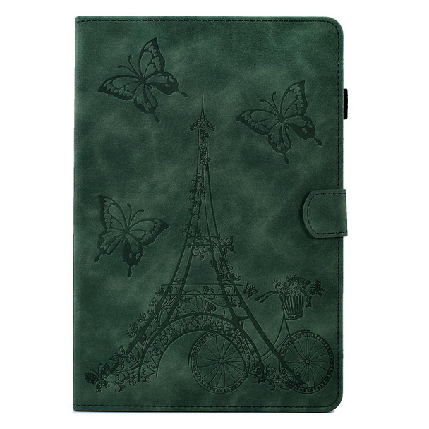 For Lenovo M10 Plus Tower Embossed Leatherette Smart Tablet Case(Green)