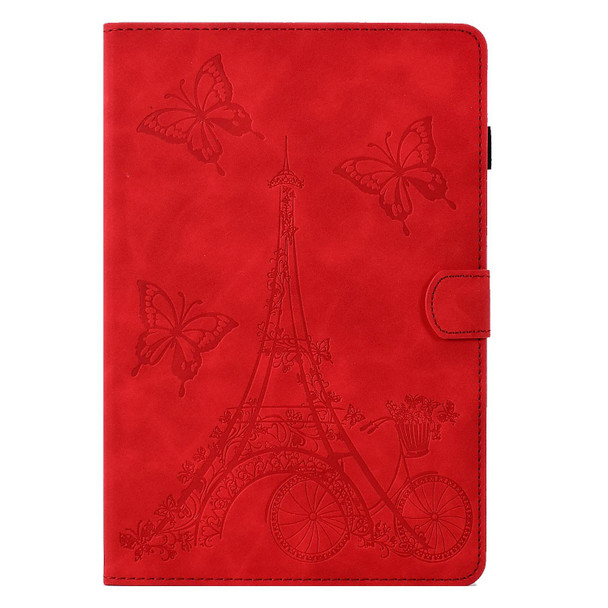 For Lenovo M10 Plus Tower Embossed Leatherette Smart Tablet Case(Red)