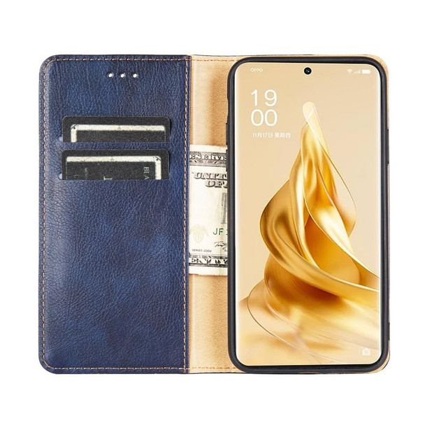 For OPPO Reno9 Pro+ 5G Gloss Oil Solid Color Magnetic Leatherette Phone Case(Blue)