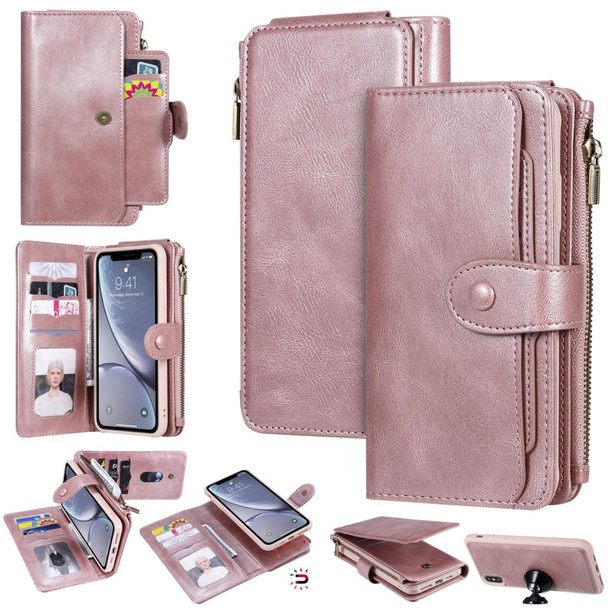 iPhone XS Max Multifunctional Retro Detachable Magnetic Horizontal Flip Leather Case with Card Slots & Holder & Wallet & Photo Frame(Rose Gold)