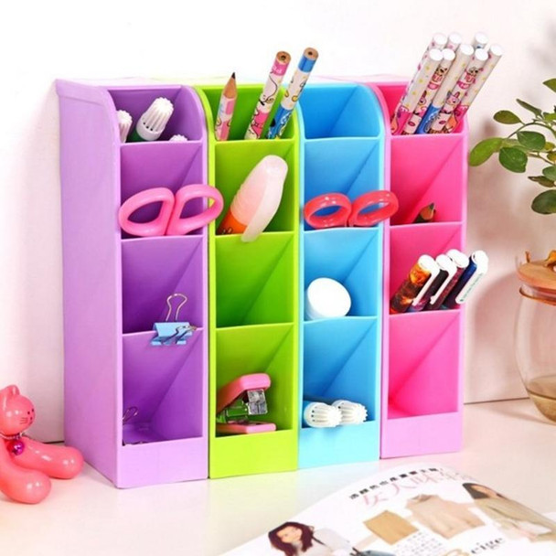 2 PCS Multi-function 4 Grid Desktop Pen Holder Office School Storage Case Plastic Box Desk Pen Pencil Organizer(Green)