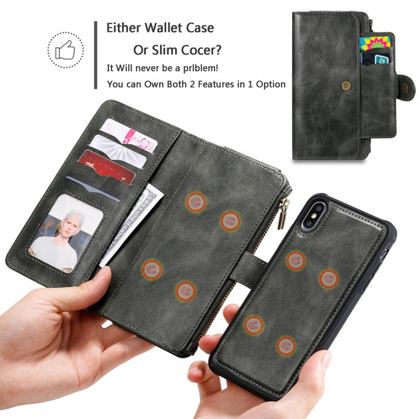 iPhone XS Max Multifunctional Retro Detachable Magnetic Horizontal Flip Leather Case with Card Slots & Holder & Wallet & Photo Frame(Dark Green)