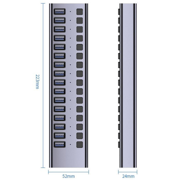 HS-716MG USB3.0 Aluminum Alloy 16 Ports 12V/7.5A Extension Docking Computer Camera HUB