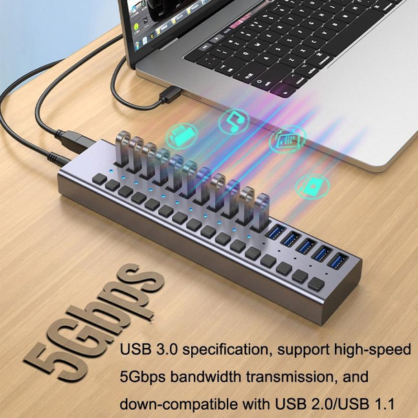 HS-716MG USB3.0 Aluminum Alloy Gray 10 Ports 12V/4A Extension Docking Computer Camera HUB