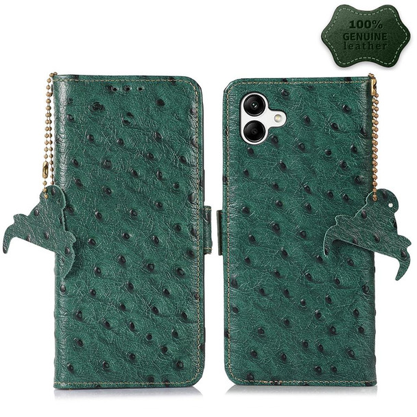 For Samsung Galaxy A04 4G Ostrich Pattern Genuine Leatherette RFID Phone Case(Green)