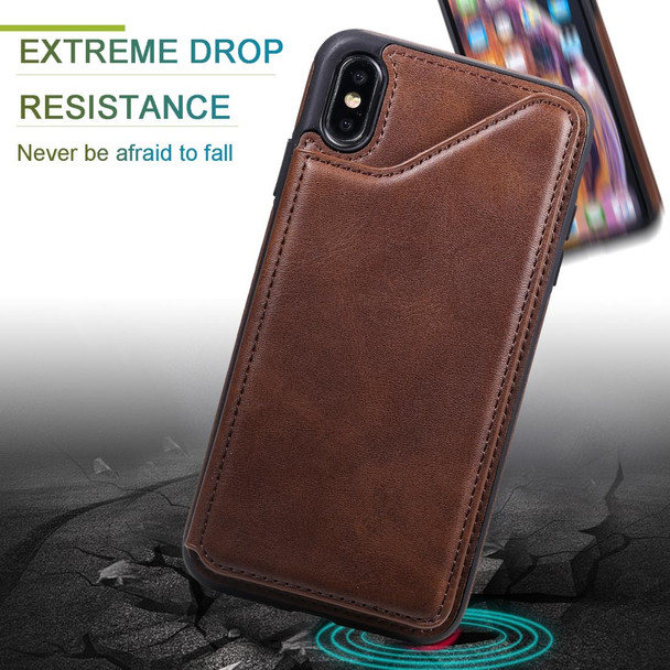 iPhone XS Max Shockproof Calf Texture Protective Case with Holder & Card Slots & Frame(Brown)