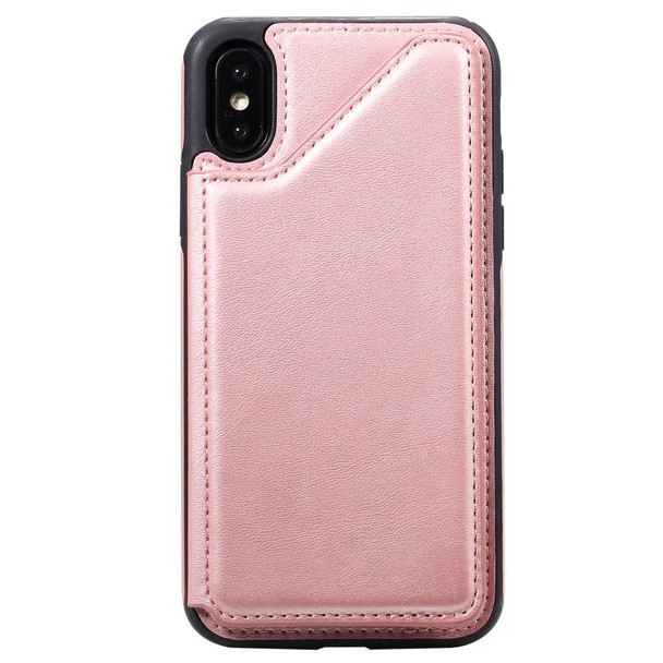 iPhone X Shockproof Calf Texture Protective Case with Holder & Card Slots & Frame(Rose Gold)