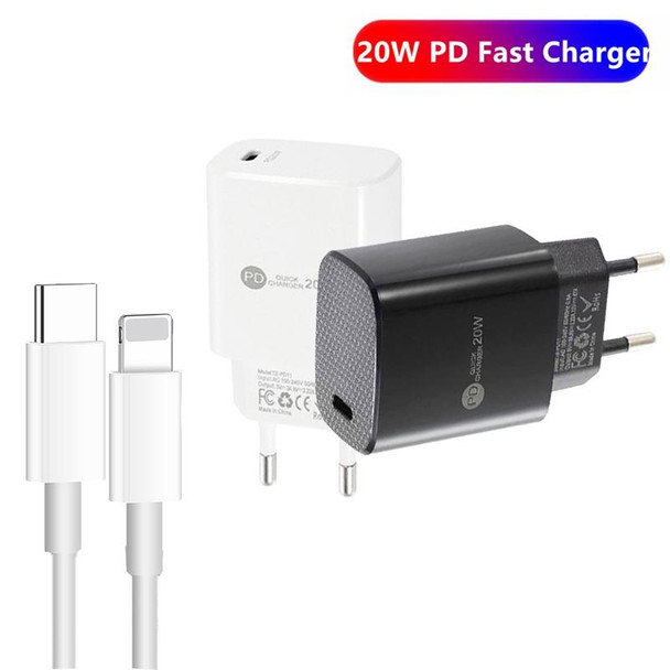 PD11 Single PD3.0 USB-C / Type-C 20W Fast Charger with 1m Type-C to 8 Pin Data Cable, EU Plug(White)