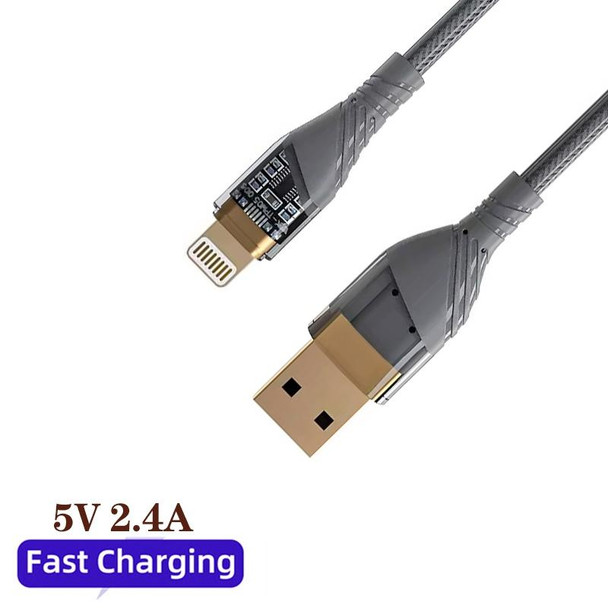 2.4A USB to 8 Pin Transparent Fast Charging Data Cable, Length: 1m(Grey)