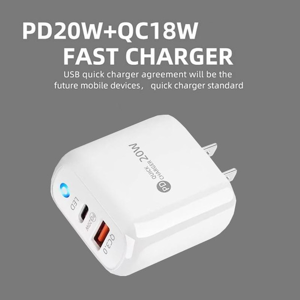 PD04 PD20W Type-C + QC18W USB Mobile Phone Charger with LED Indicator, US Plug(Black)