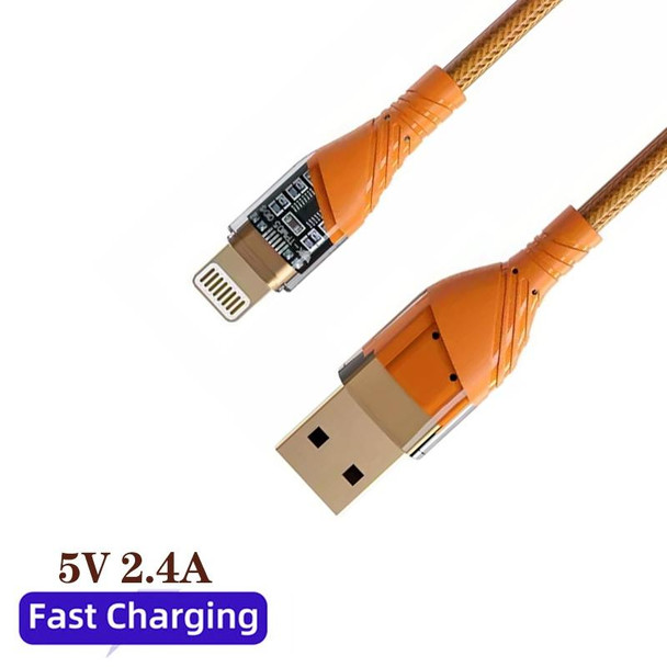 2.4A USB to 8 Pin Transparent Fast Charging Data Cable, Length: 1m(Orange)