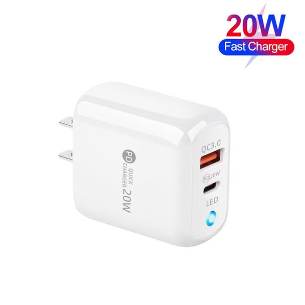 PD04 PD20W Type-C + QC18W USB Mobile Phone Charger with LED Indicator, US Plug(White)