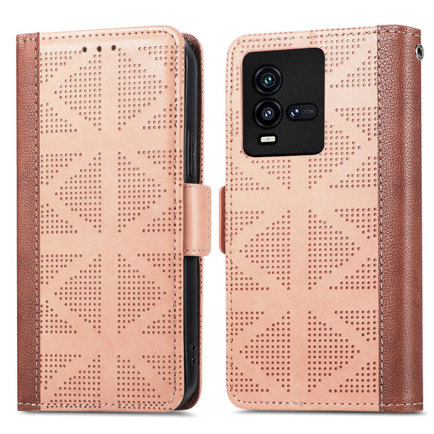 For vivo iQOO 10 Grid Leatherette Flip Phone Case(Khaki)