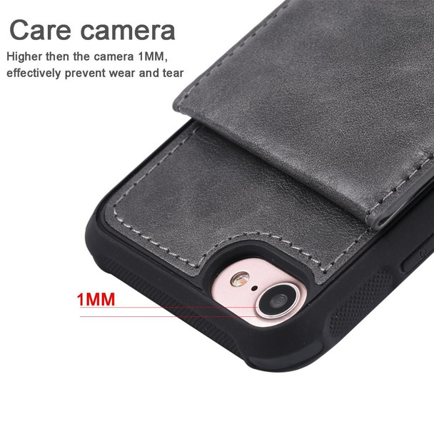 iPhone SE 2022 / SE 2020 / 8 / 7 Vertical Flip Shockproof Leather Protective Case with Long Rope, Support Card Slots & Bracket & Photo Holder & Wallet Function(Black)
