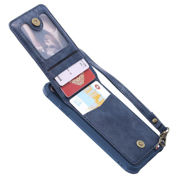 iPhone SE 2022 / SE 2020 / 8 / 7 Vertical Flip Shockproof Leather Protective Case with Long Rope, Support Card Slots & Bracket & Photo Holder & Wallet Function(Blue)