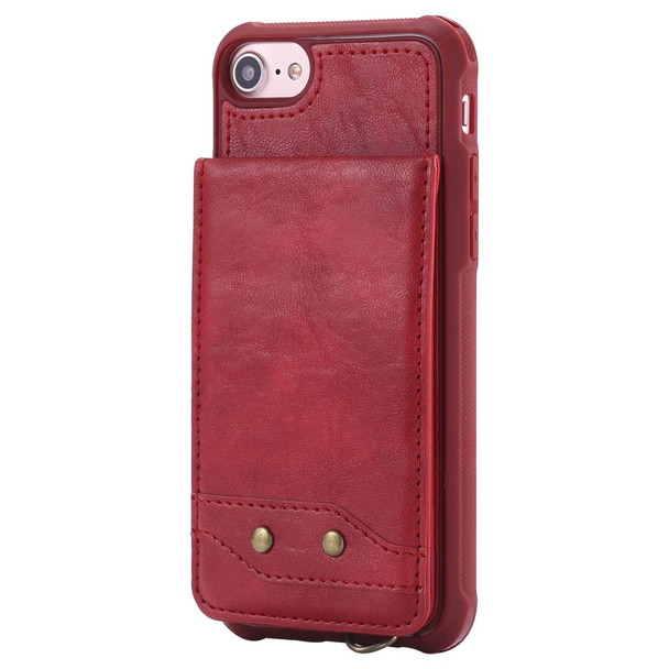 iPhone SE 2022 / SE 2020 / 8 / 7 Vertical Flip Shockproof Leather Protective Case with Long Rope, Support Card Slots & Bracket & Photo Holder & Wallet Function(Red)