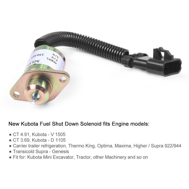 Excavator Fuel Shutdown Shut Off Solenoid Valve for Kubota V1505 R90 1503ES-12A5UC9S
