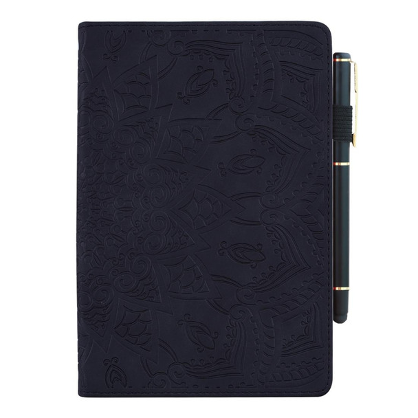For Samsung Galaxy Tab S6 Lite  Calf Pattern Double Folding Design Embossed Leatherette Case with  Holder & Card Slots & Pen Slot &   Elastic Band(Black)