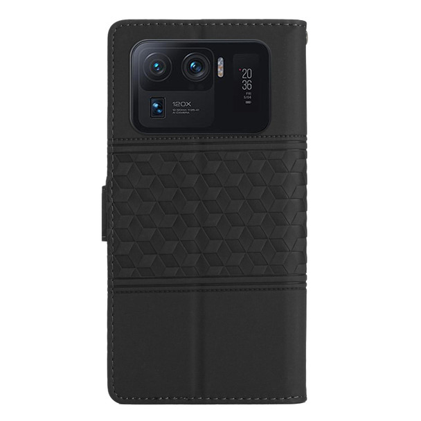 For Xiaomi Mi 11 Ultra Diamond Embossed Skin Feel Leather Phone Case with Lanyard(Black)