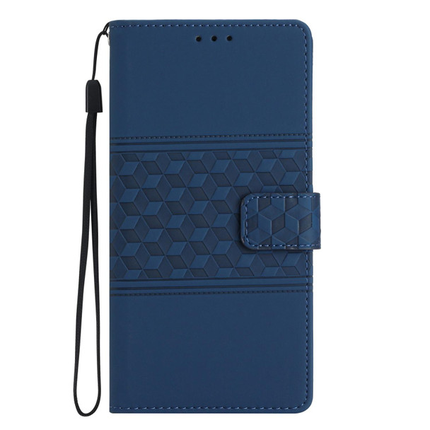 For Samsung Galaxy A52 Diamond Embossed Skin Feel Leatherette Phone Case with Lanyard(Dark Blue)