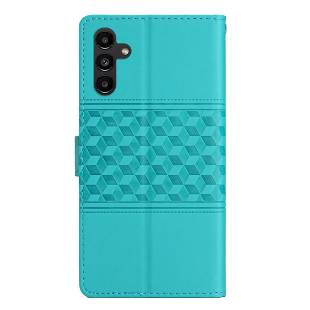 For Samsung Galaxy A14 5G Diamond Embossed Skin Feel Leatherette Phone Case with Lanyard(Blue)