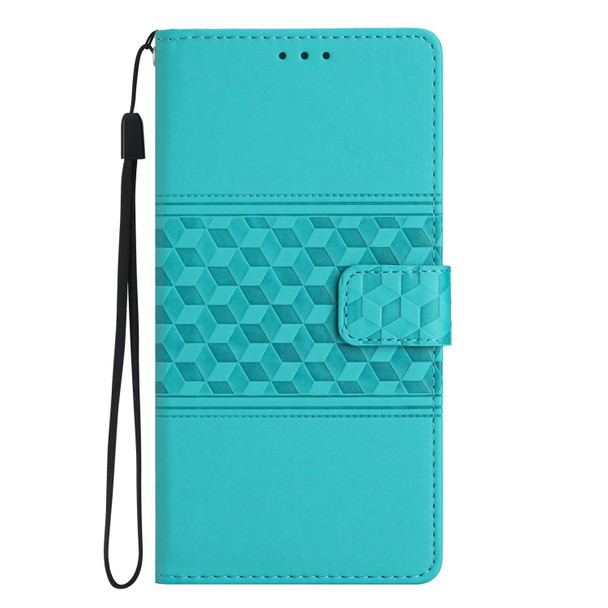 For Samsung Galaxy A14 5G Diamond Embossed Skin Feel Leatherette Phone Case with Lanyard(Blue)