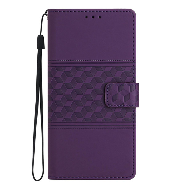 For Samsung Galaxy A32 4G Diamond Embossed Skin Feel Leatherette Phone Case with Lanyard(Purple)