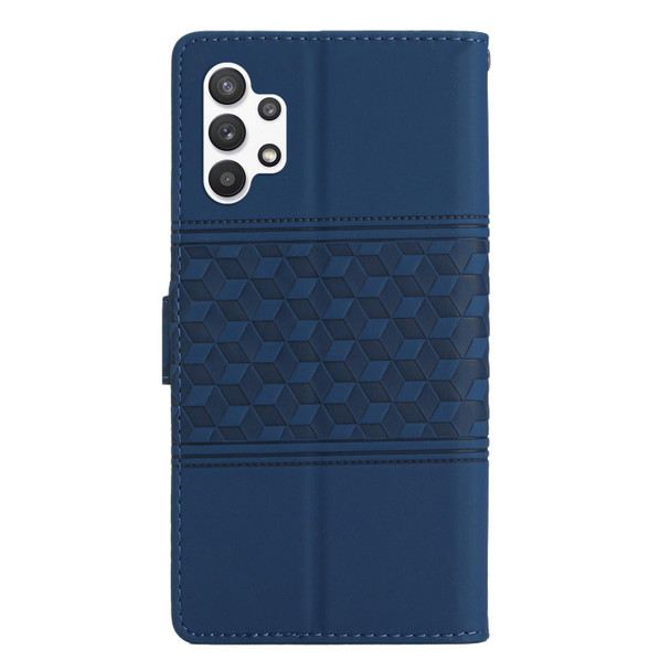 For Samsung Galaxy A13 4G Diamond Embossed Skin Feel Leatherette Phone Case with Lanyard(Dark Blue)