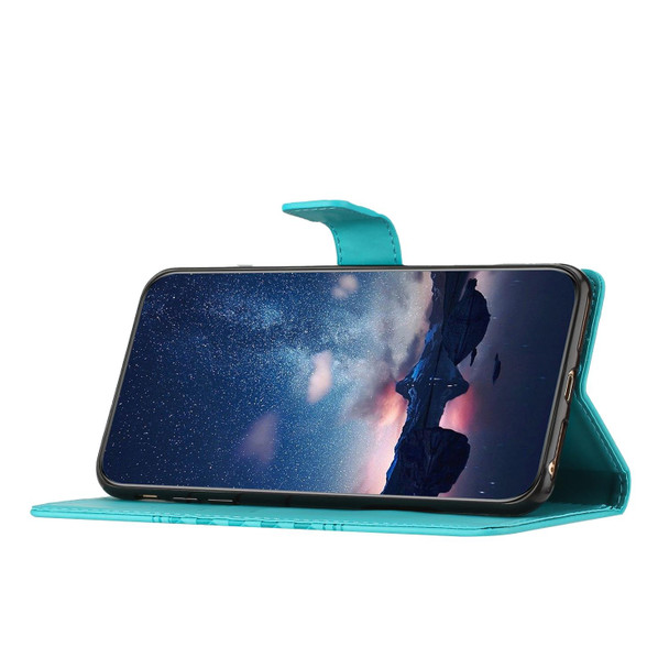 For Samsung Galaxy S22+ 5G Diamond Embossed Skin Feel Leatherette Phone Case with Lanyard(Blue)