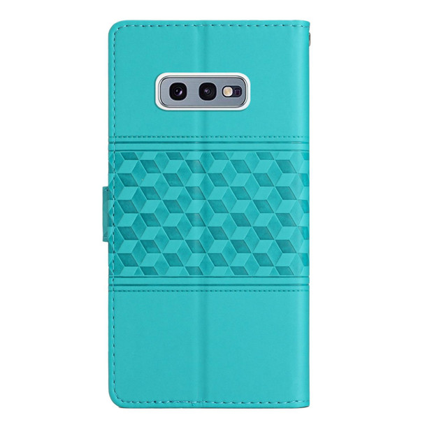 For Samsung Galaxy S10E Diamond Embossed Skin Feel Leatherette Phone Case with Lanyard(Blue)