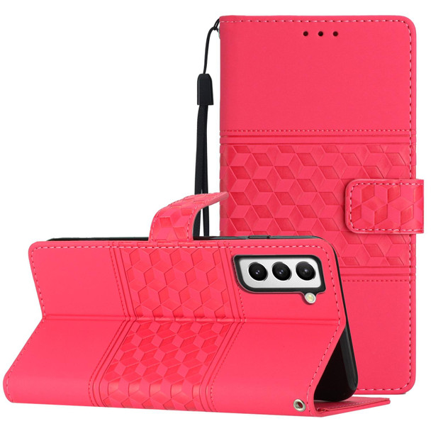 For Samsung Galaxy S22+ 5G Diamond Embossed Skin Feel Leatherette Phone Case with Lanyard(Red)