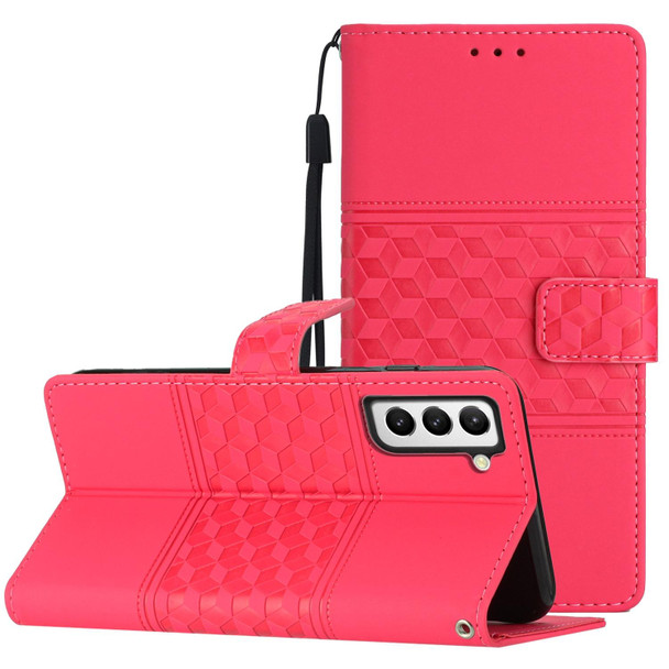 For Samsung Galaxy S22 5G Diamond Embossed Skin Feel Leatherette Phone Case with Lanyard(Red)