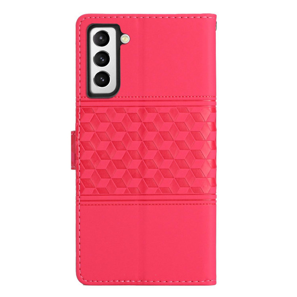 For Samsung Galaxy S22 5G Diamond Embossed Skin Feel Leatherette Phone Case with Lanyard(Red)