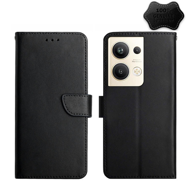 For OPPO Reno9 Pro+ HT02 Genuine Leatherette Fingerprint-proof Flip Phone Case(Black)