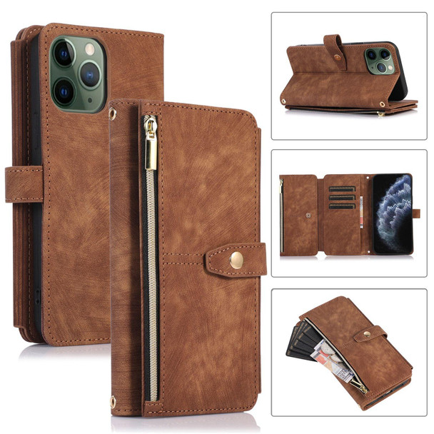 For iPhone 11 Pro Max Dream 9-Card Wallet Zipper Bag Leatherette Phone Case(Brown)