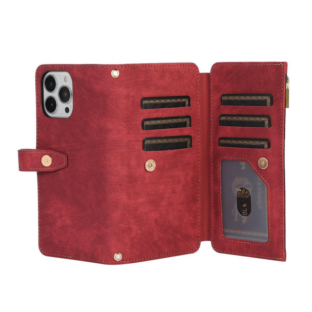 For iPhone 14 Pro Dream 9-Card Wallet Zipper Bag Leatherette Phone Case(Red)