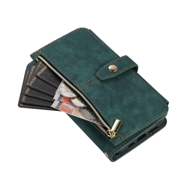 For iPhone 14 Plus Dream 9-Card Wallet Zipper Bag Leatherette Phone Case(Green)