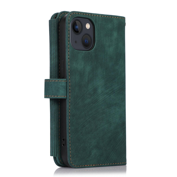 For iPhone 14 Plus Dream 9-Card Wallet Zipper Bag Leatherette Phone Case(Green)