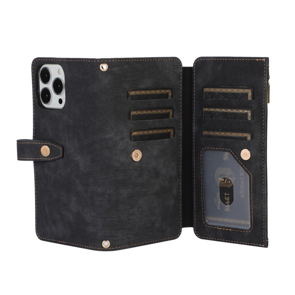 For iPhone 12 Pro Max Dream 9-Card Wallet Zipper Bag Leatherette Phone Case(Black)