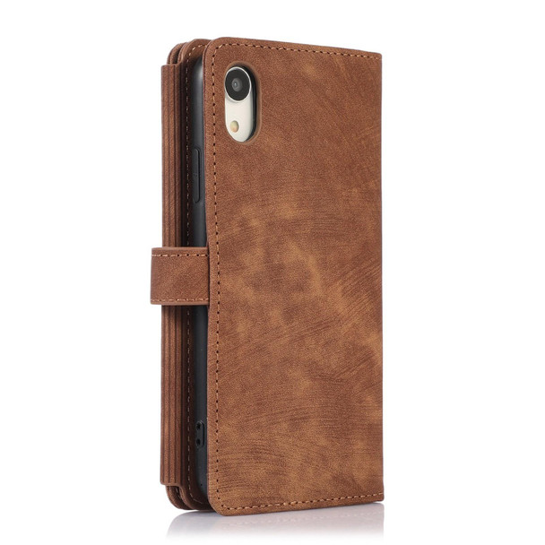 For iPhone XR Dream 9-Card Wallet Zipper Bag Leatherette Phone Case(Brown)