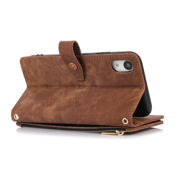 For iPhone XR Dream 9-Card Wallet Zipper Bag Leatherette Phone Case(Brown)