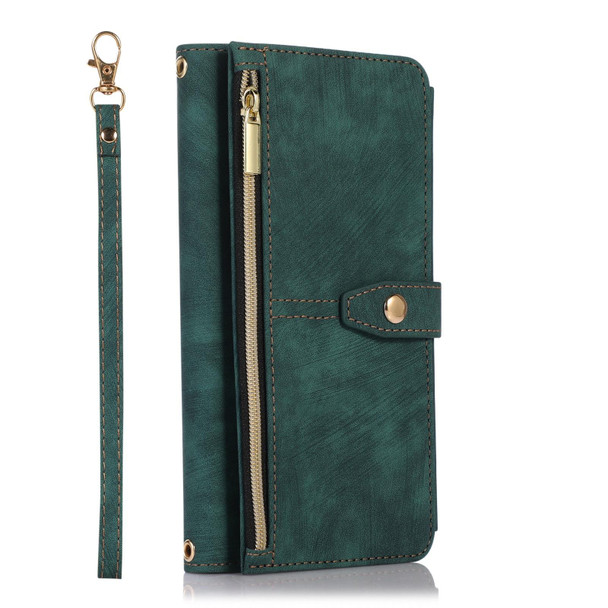 For iPhone 13 Pro Dream 9-Card Wallet Zipper Bag Leatherette Phone Case(Green)