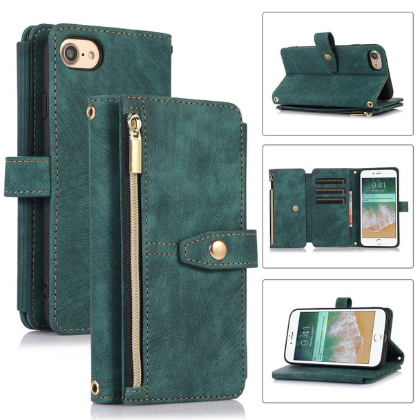 For iPhone SE 2022 / 2020 / 7 / 8 Dream 9-Card Wallet Zipper Bag Leatherette Phone Case(Green)