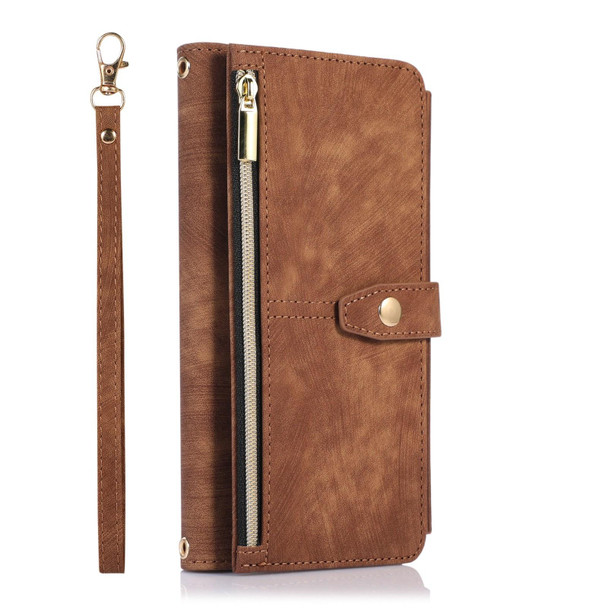 For iPhone 13 Pro Dream 9-Card Wallet Zipper Bag Leatherette Phone Case(Brown)